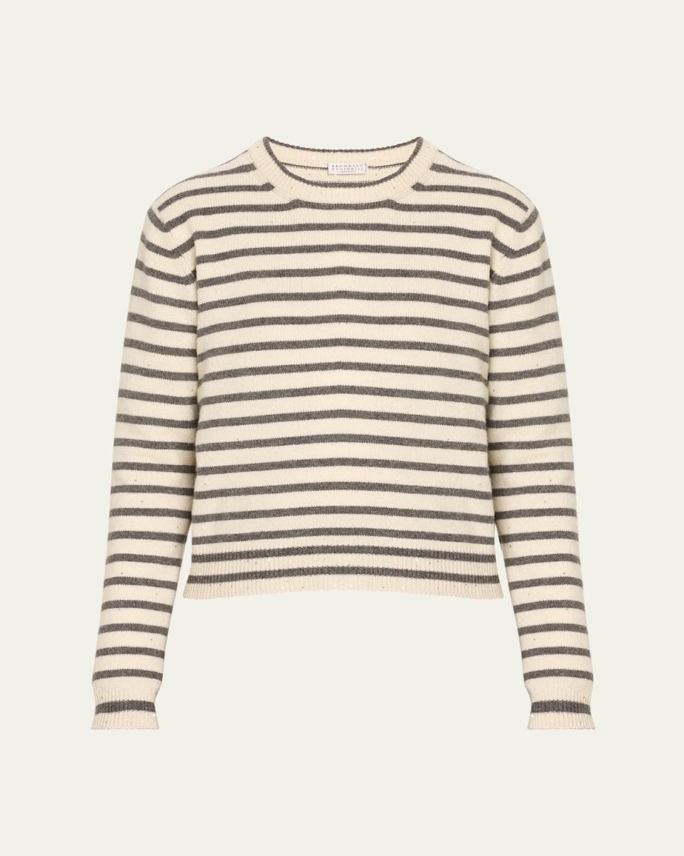 Cashmere Blend Striped Sweater with Paillette Detail