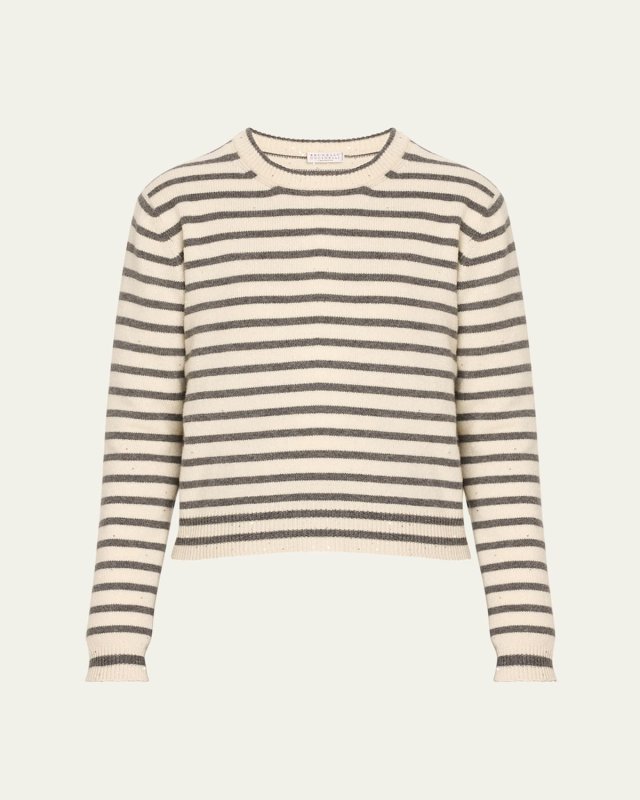 Cashmere Blend Striped Sweater with Paillette Detail