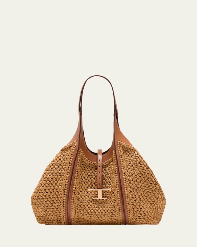 Medium Raffia T Timeless Tote Shopping Bag