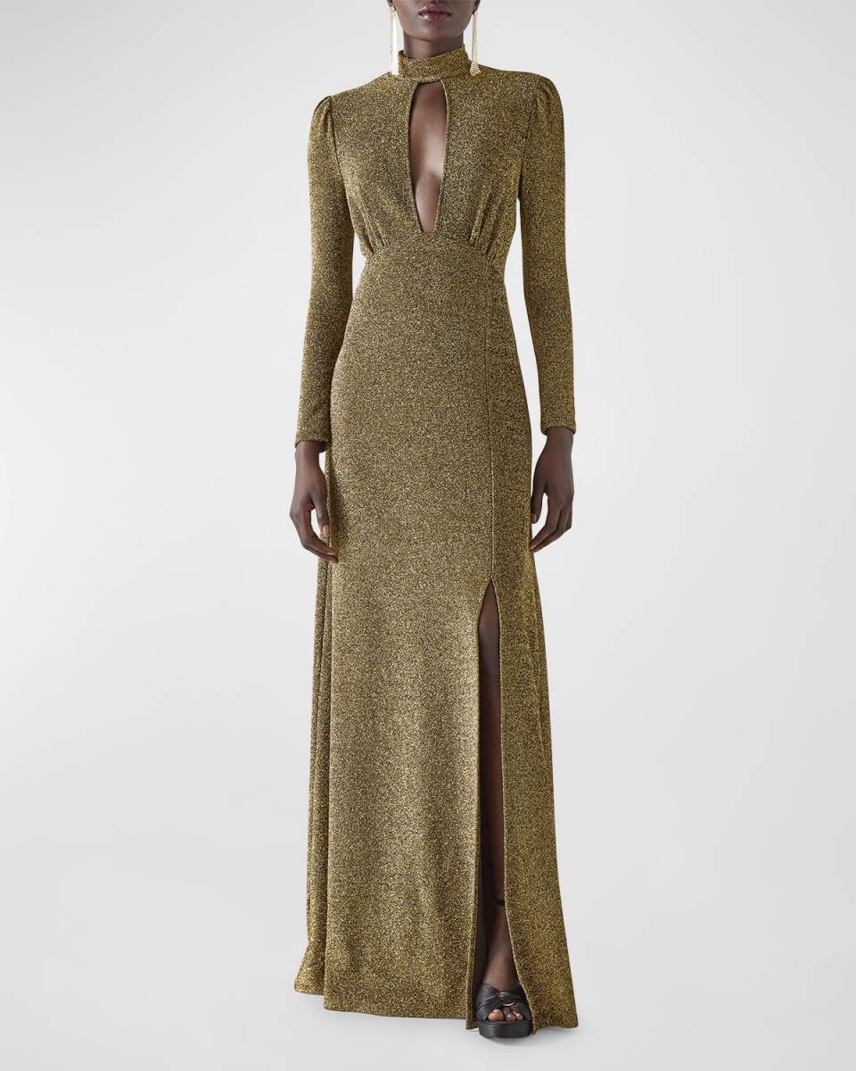 Wilma Cutout Mock-Neck Shimmer Gown
