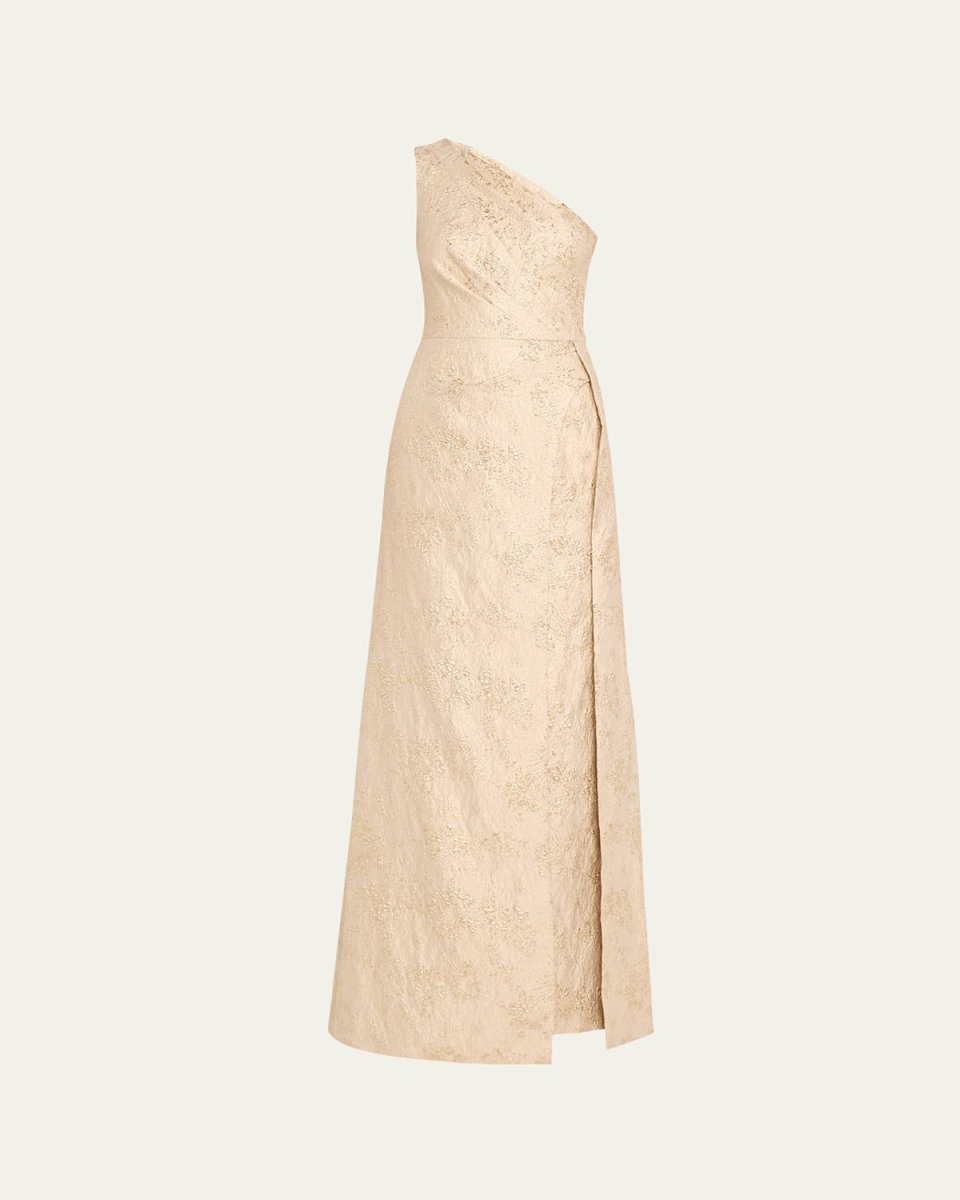 One-Shoulder Metallic Jacquard Gown