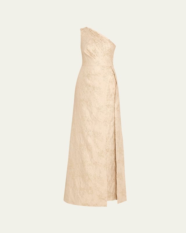 One-Shoulder Metallic Jacquard Gown