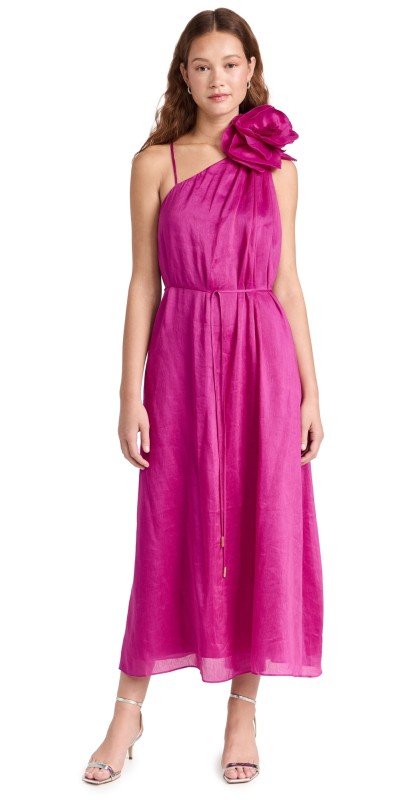 Aje Quintessa Flower Midi Dress Deep Magenta