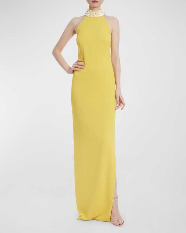 Beaded Halter Column Gown