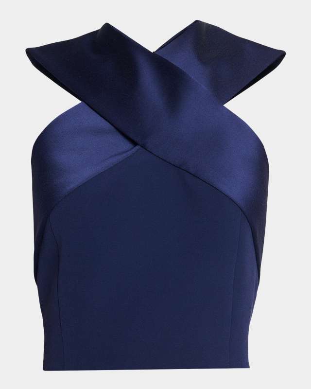 Satin Cross Neck Crepe Top