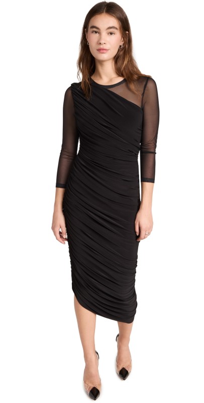 Norma Kamali Long Sleeve Diana Gown Black/Black Mesh