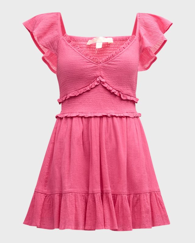 Ivella Smocked Ruffle-Sleeve Cotton Gauze Mini Dress