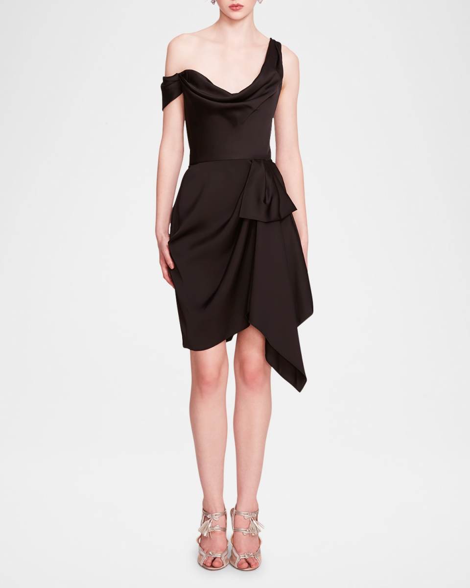 Draped One-Shoulder Satin Dress