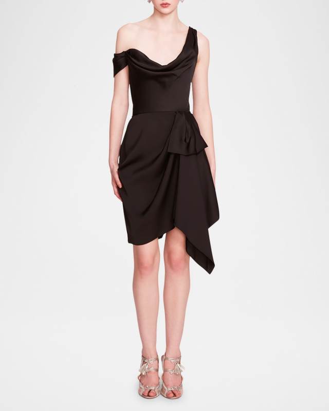 Draped One-Shoulder Satin Dress