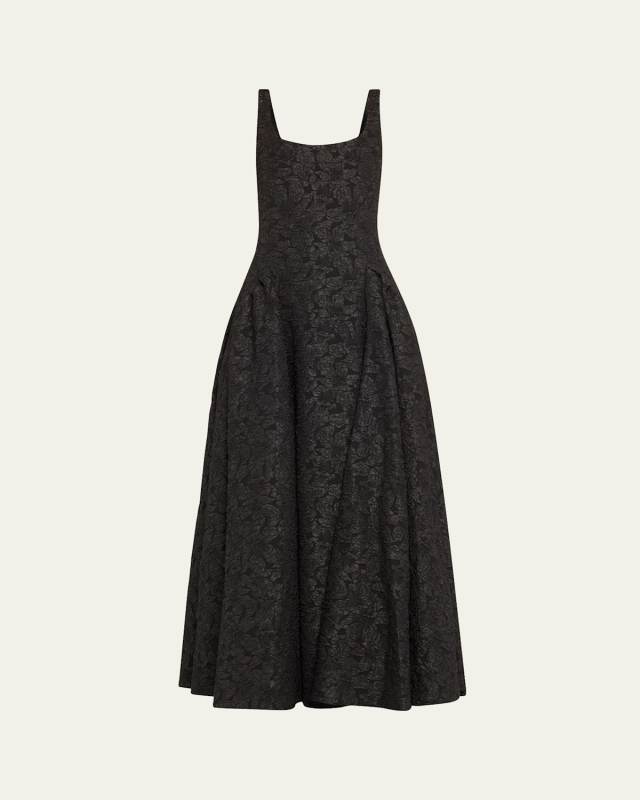Jaida Textured Floral Sleeveless Square-Neck Gown