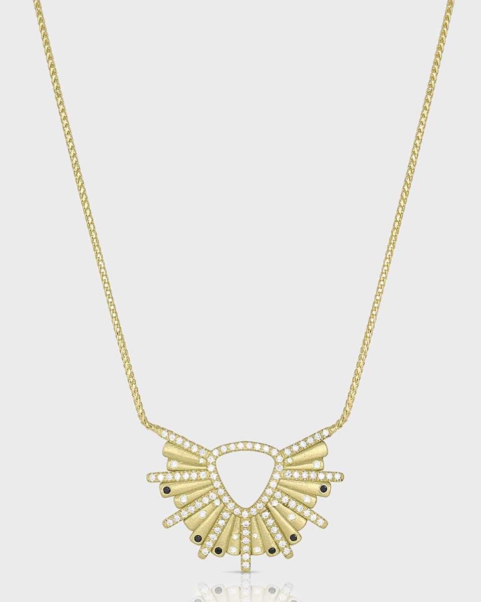 18k Gold Sunburst Diamond and Black Diamond Pendant Necklace, 22"L