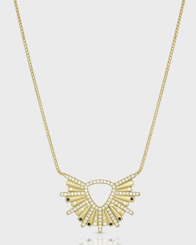 18k Gold Sunburst Diamond and Black Diamond Pendant Necklace, 22"L