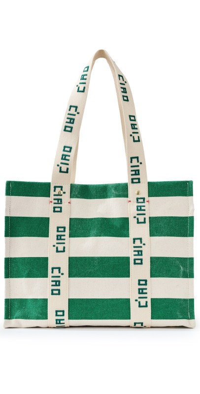 Clare V. Noemie Tote Palm Green & Natural Strip