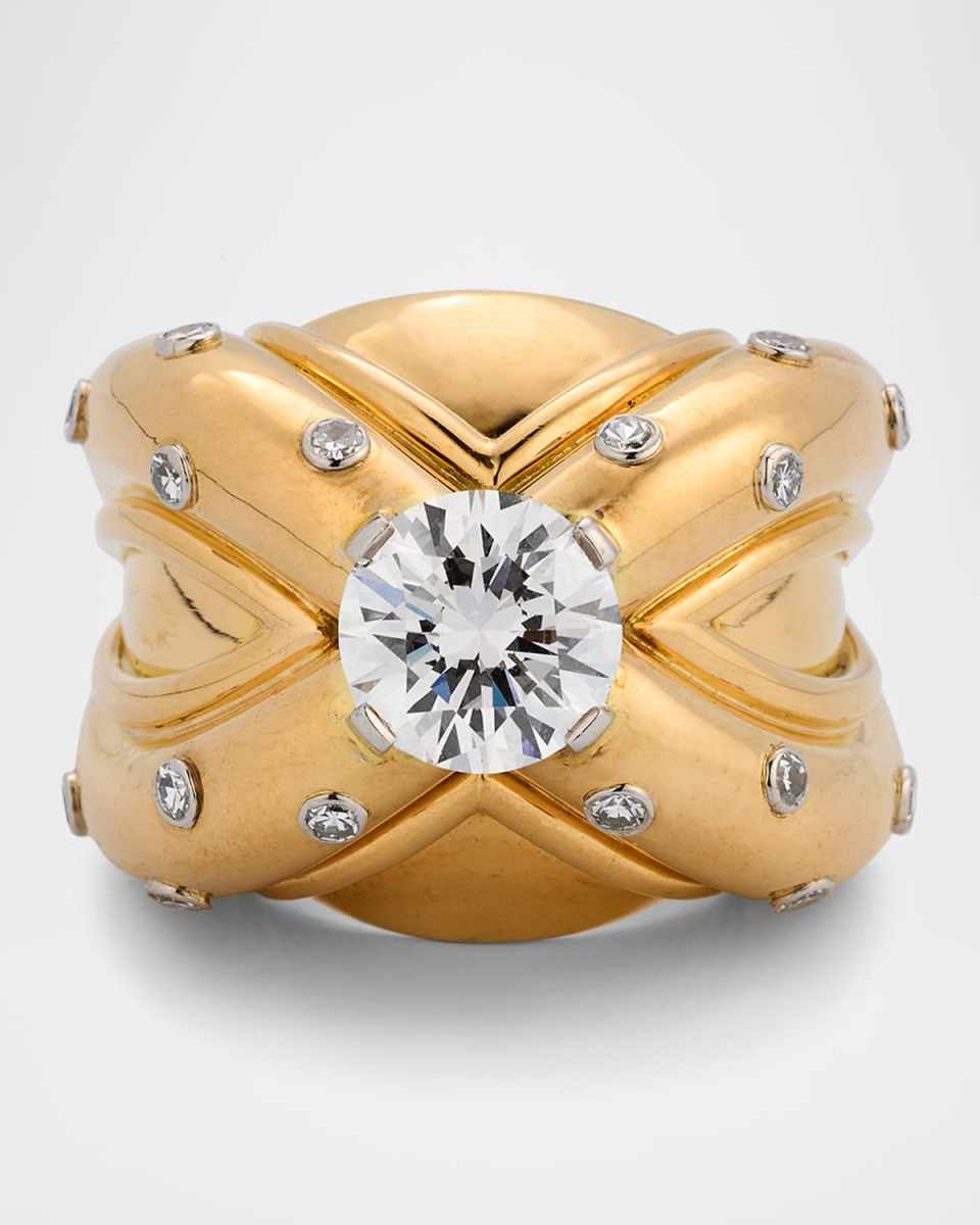 Estate 18K Yellow Gold French Diamond Dome Statement Ring, Size 6