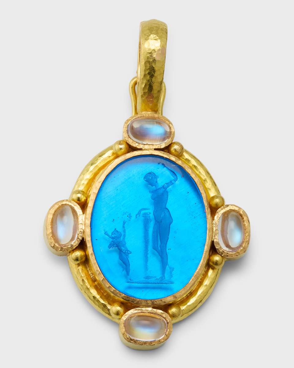 19K Venetian Glass Intaglio Diana and Cupid Pendant with Moonstone