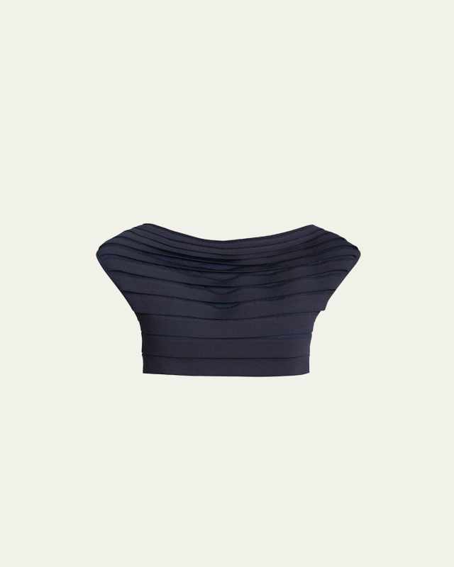 Stretch Panelled Ribbed Off-Shoulder Top