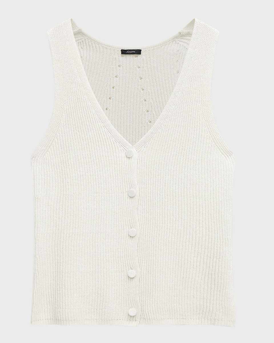 Sleeveless Ribbed Button-Down Vest