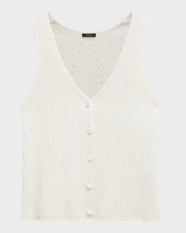 Sleeveless Ribbed Button-Down Vest