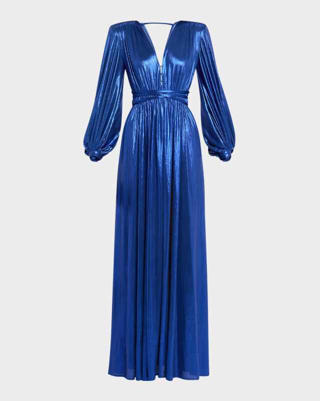 Zoe Side-Slit Deep V-Neck Gown