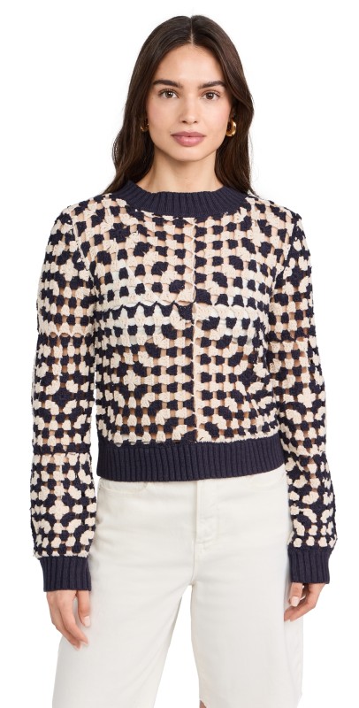 MINKPINK Meyer Crochet Knit Sweater Navy/Cream