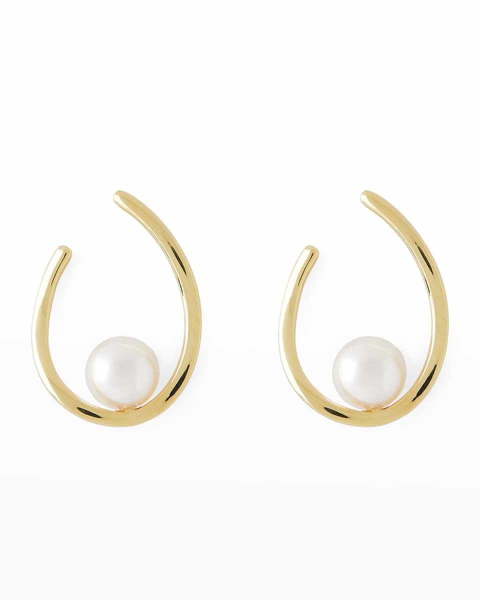 18K Yellow Gold 8mm Akoya Pearl Hoop Earrings