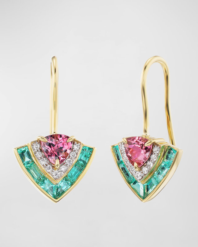 Tiered Drop Earrings in 18K Yellow Gold and Gems
