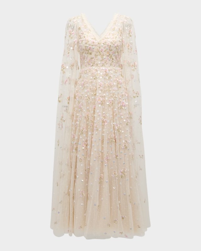 Heart Lattice Cape Ankle Gown