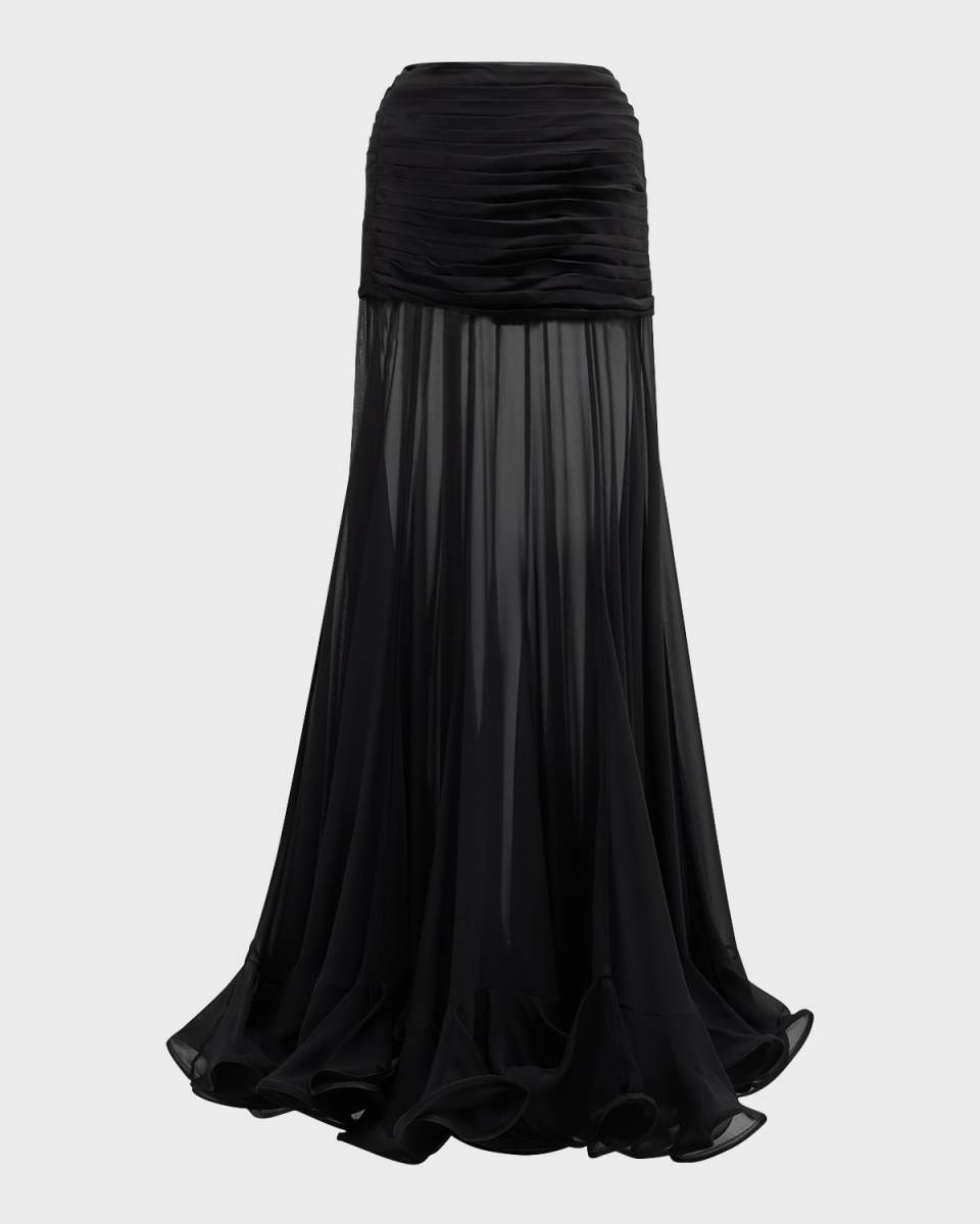 Illustration Flounce Silk Skirt
