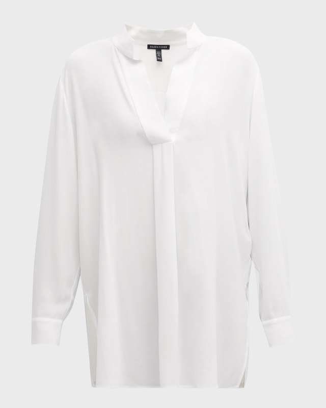 Pleated Silk Georgette Crepe Tunic