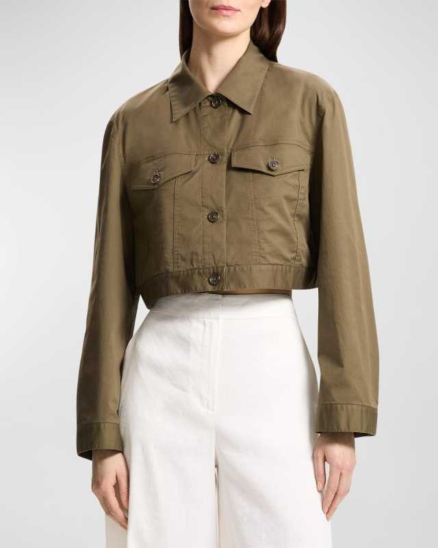 Cropped Stretch Cotton Trucker Jacket