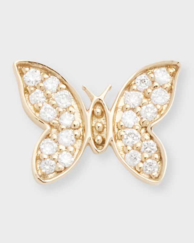14k Diamond Tiny Butterfly Stud Earring, Single