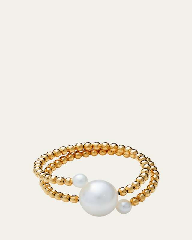 18K Yellow Gold Pacifica Double Wrap Center Multi Pearl Beaded Ring