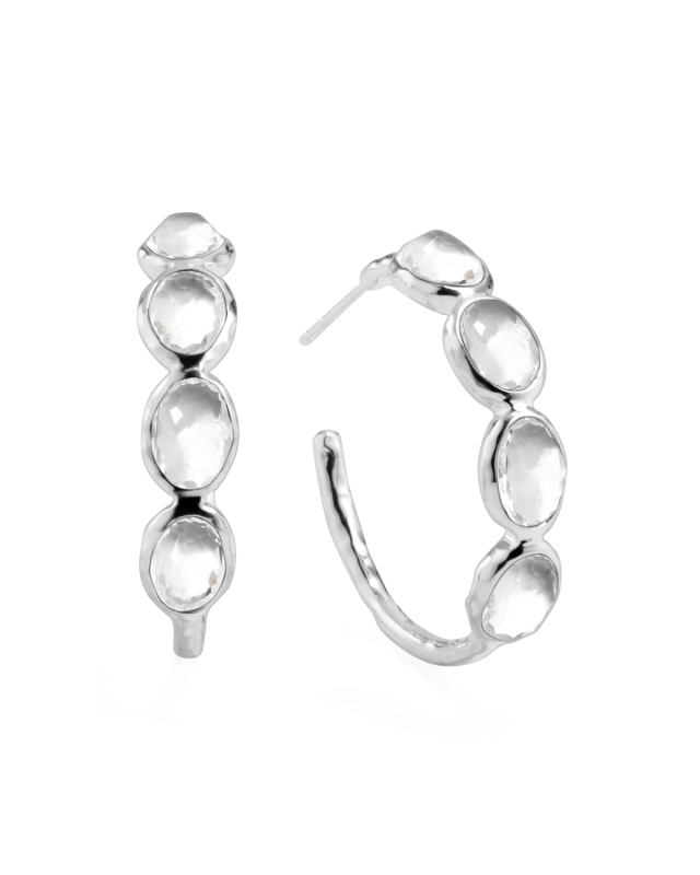 Rock Candy Silver Four-Stone #2 Hoop Earrings, Clear Quartz