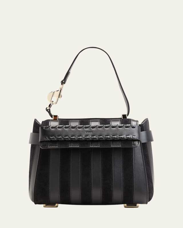 Nacha Small Striped Suede Top-Handle Bag