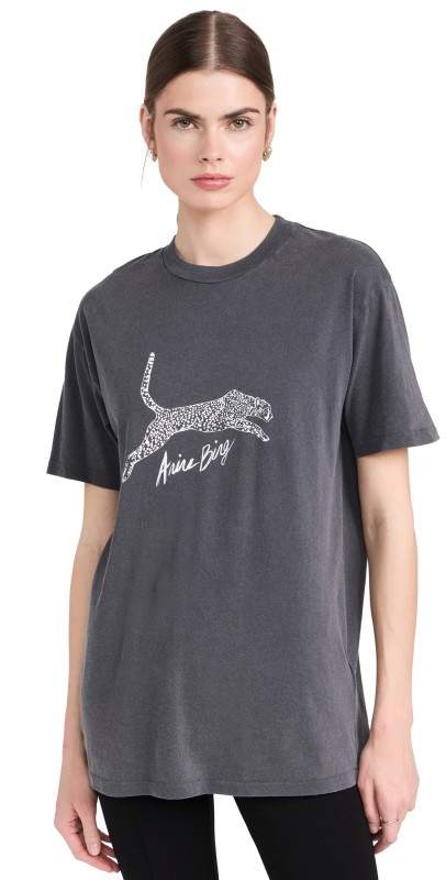 ANINE BING Walker Tee Spotted Leopard Washed Black
