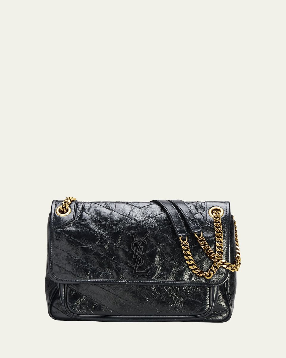 Niki Medium Flap YSL Shoulder Bag in Crinkled Leather