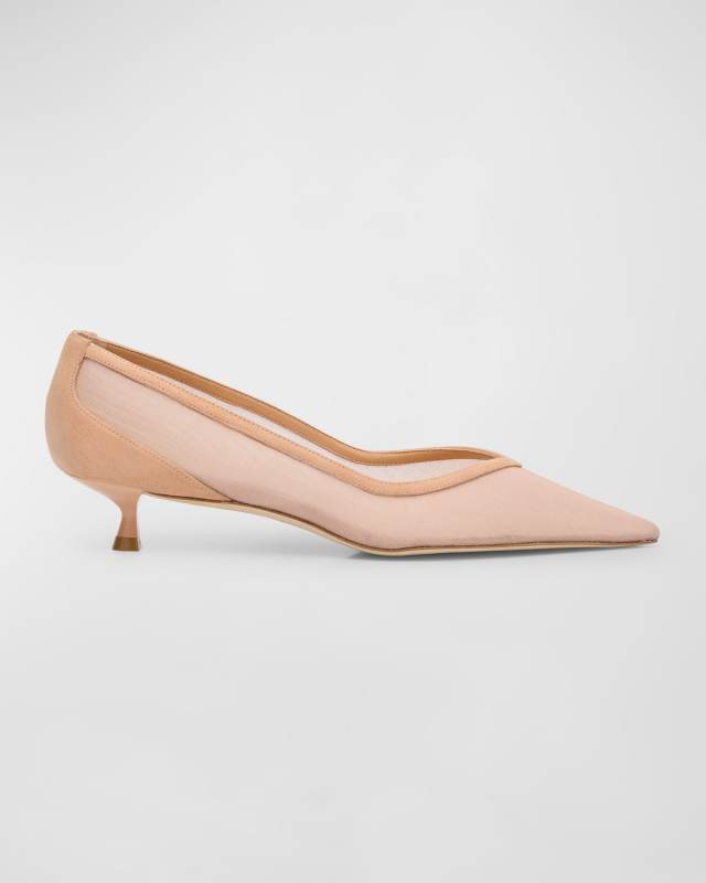 Eva Mesh Kitten-Heel Pumps