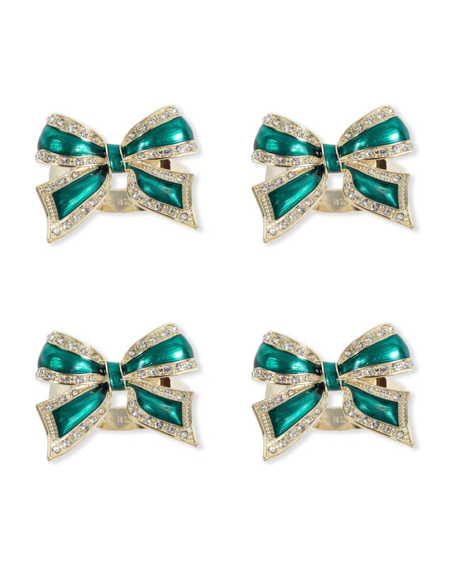 Enamel Bow Napkin Rings, Set of 4