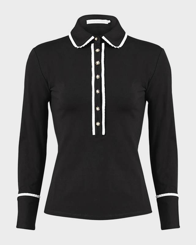 Faustine Ruffle-Trim Button-Down Top