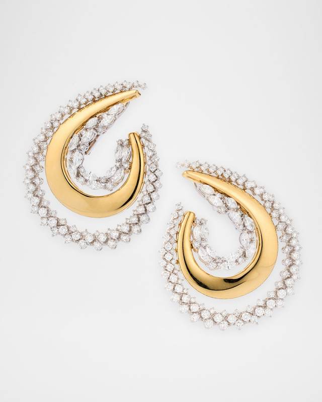 18K Yellow and White Gold Golden Strada Drop Earrings with Diamonds