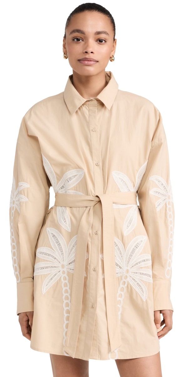 Hemant and Nandita Shirt Dress With Tie Up Belt And Slip Beige