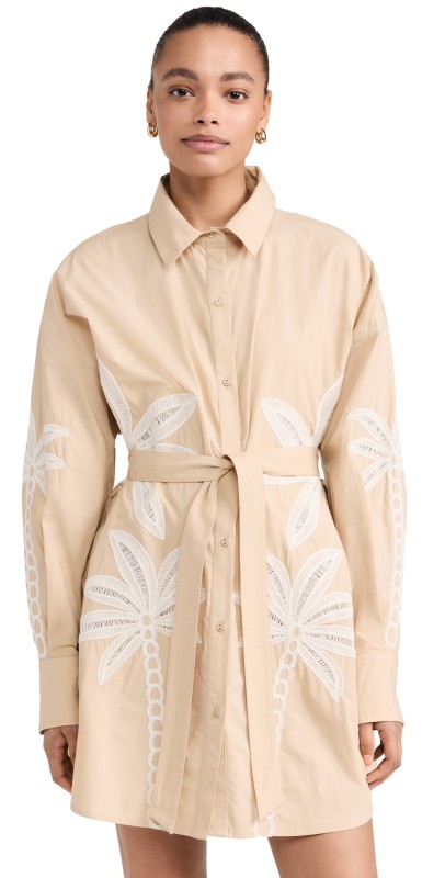 Hemant and Nandita Shirt Dress With Tie Up Belt And Slip Beige