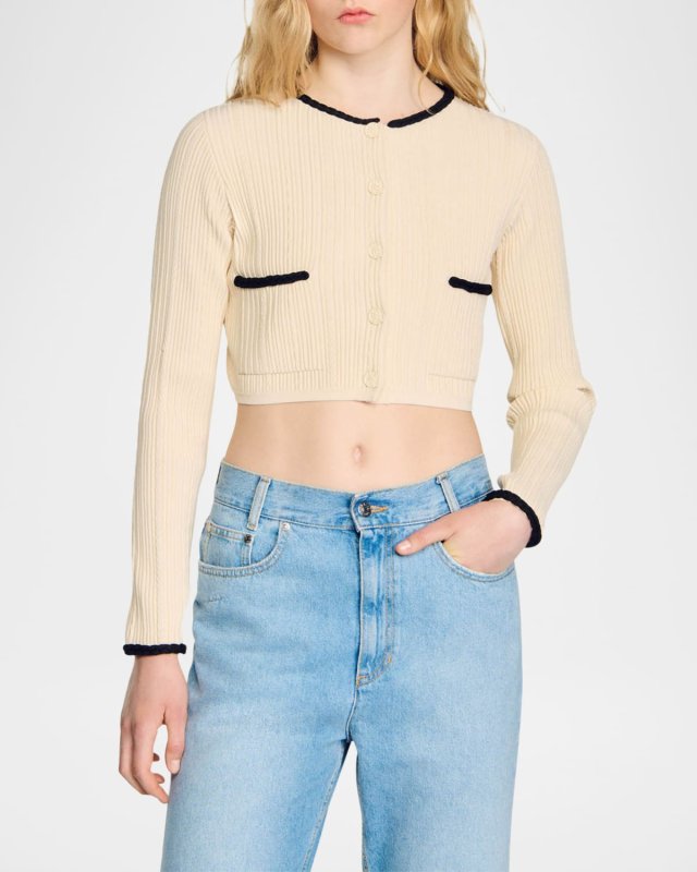 Bobo Pointelle-Knit Cropped Cardigan