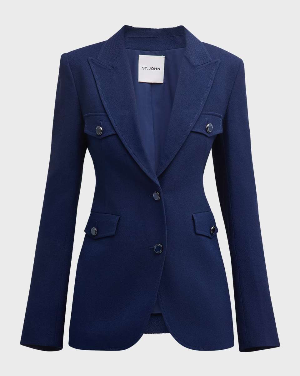 Topstitch Single-Breasted Italian Lightweight Textured Crepe Jacket