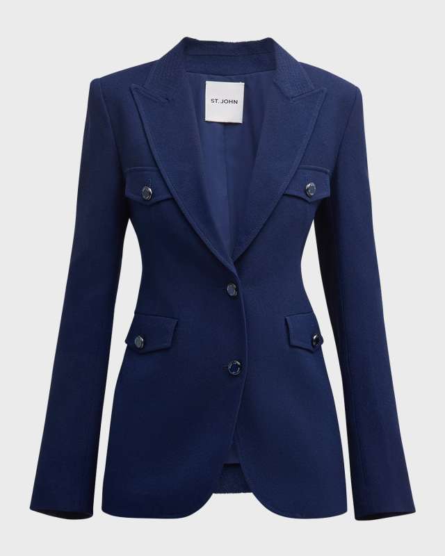 Topstitch Single-Breasted Italian Lightweight Textured Crepe Jacket