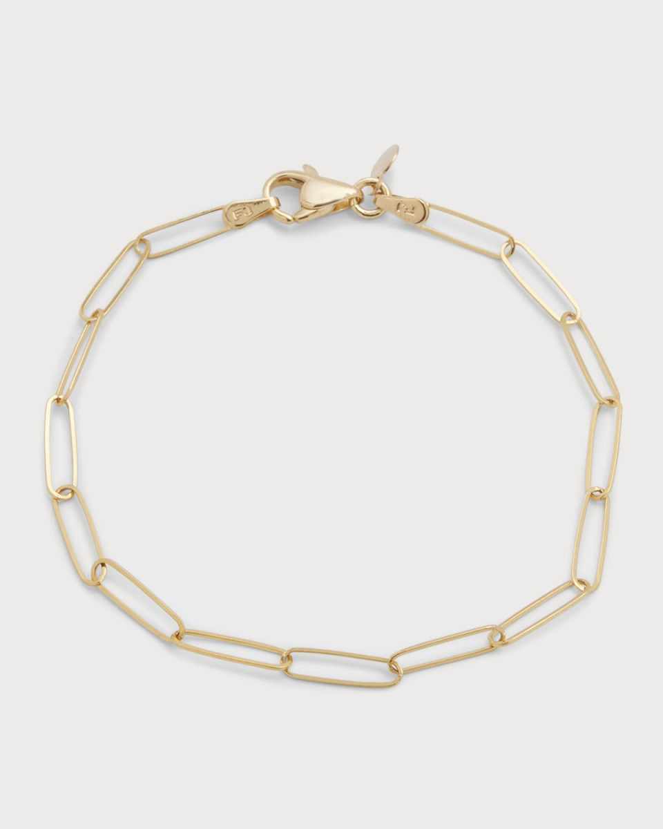 14K Gold Paper Clip Chain Bracelet, 7"L