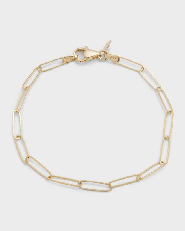 14K Gold Paper Clip Chain Bracelet, 7"L