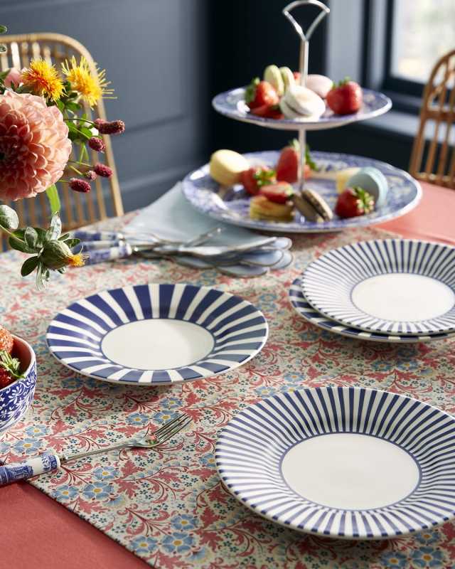 Blue Italian Steccato Bold Stripe Side Plates, Set of 4