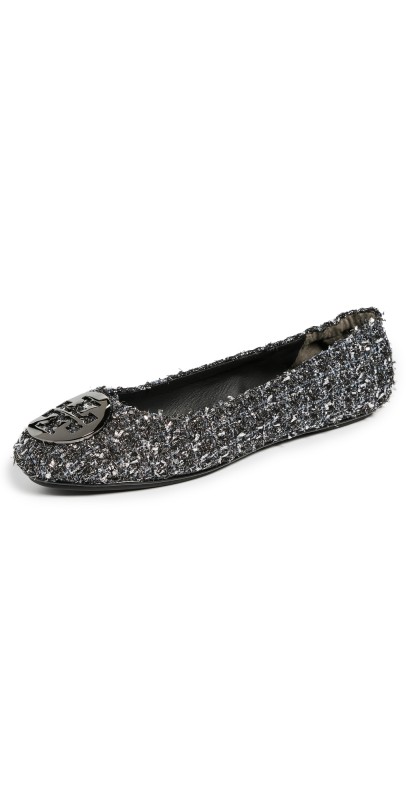 Tory Burch Minnie Travel Ballet Flats Silver Confetti / Gunmetal