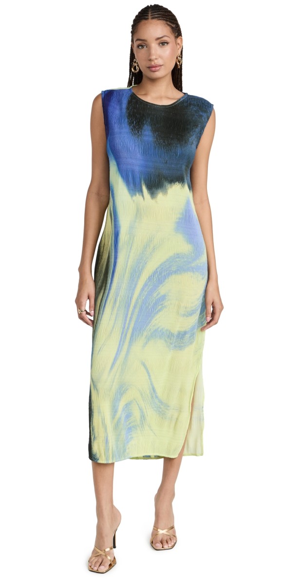 SIMKHAI Evana Sleeveless Midi Dress Marina Blue Print